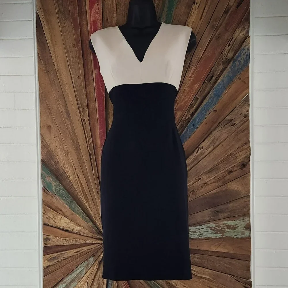LANVIN 2 TONE VISCOSE TAILORED DRESS SZ 36 MADE IN FRANCE - Picture 1 of 8